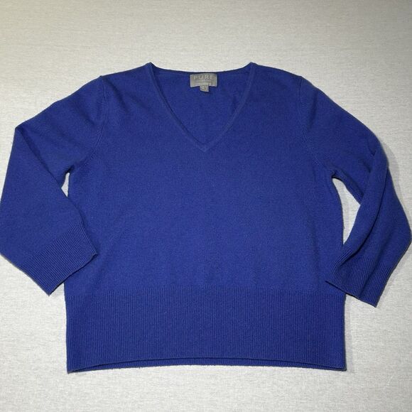 Pure Collection 100% cashmere blue V-neck sweater, Women's Size 6, Preppy - Picture 1 of 6